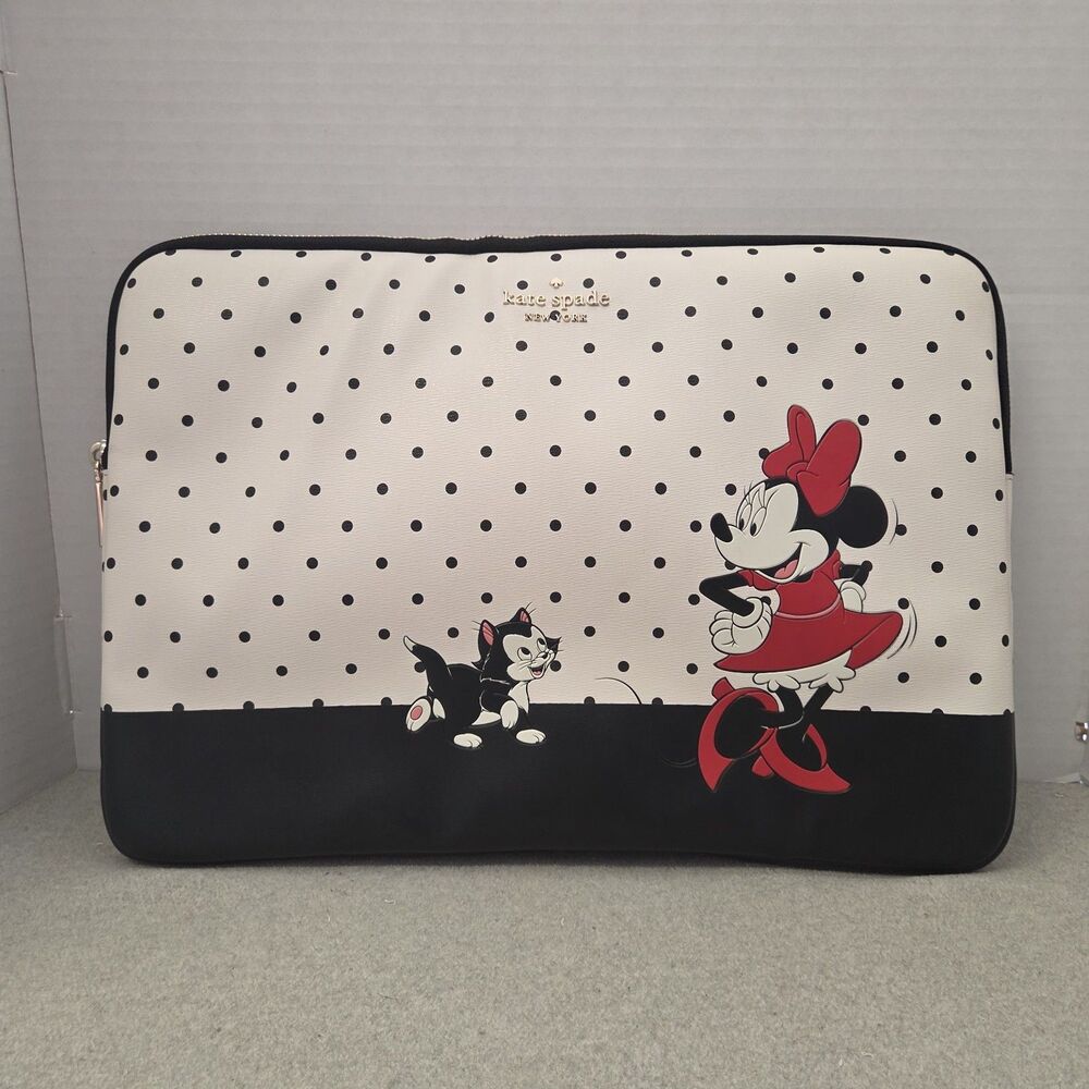 Kate Spade Disney Minnie Mouse Figaro Cat Laptop Sleeve Black White Polkadot